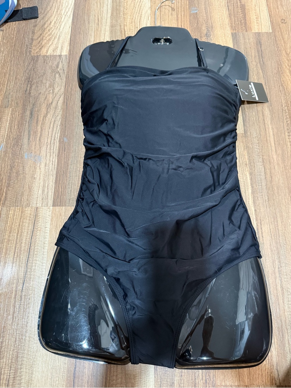 Classic Black Bandeau One-Piece with Ruched Front